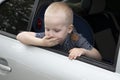 The child was rocked in a car seat. The boy suffers from kinetosis and motion sickness. The concept of motion sickness and