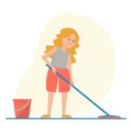 Child washing floor at home vector isolated Royalty Free Stock Photo
