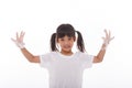 Child washing hands and showing soapy palms. Royalty Free Stock Photo