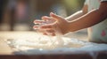 A child washing their hands with soap, AI