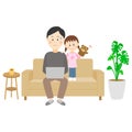 A child watching with a father who works from home on the sofa Royalty Free Stock Photo