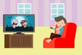 Child watching TV, Little boy watches television isolated vector illustration.