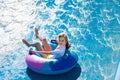 Child on water slide at aquapark Royalty Free Stock Photo