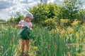 Child watering the garden from a watering can Royalty Free Stock Photo