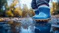 A child in waterproof boots in a puddle Royalty Free Stock Photo