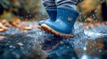 A child in waterproof boots in a puddle Royalty Free Stock Photo