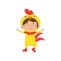 Child Wearing Costume of Chicken. Vector Illustration