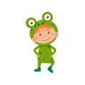 Child Wearing Costume of Frog. Vector Illustration