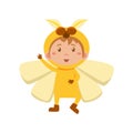 Child Wearing Costume of Yellow Butterfly. Vector Illustration