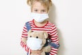 Child wearing face mask.Caucasian kid portrait coronavirus protection concept