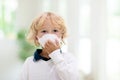 Child wearing face mask. Virus outbreak