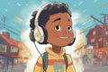 child wearing a headset for an audio tour