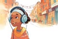 child wearing a headset for an audio tour