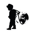 Child wears planet earth illustration silhouette Royalty Free Stock Photo