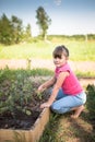 The child is weeding garden,help parents, ecology