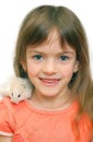 Child and white hamster