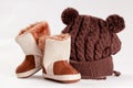 Child winter boots and cap Royalty Free Stock Photo