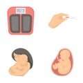 Child in the womb, scales, test. Pregnancy set collection icons in cartoon style vector symbol stock illustration web. Royalty Free Stock Photo