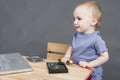 Child working at open hard drive Royalty Free Stock Photo