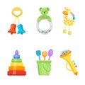 Child's toys. Set of vector illustrations isolated on white background. Cartoon style. Royalty Free Stock Photo