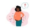 Childbirth contractions. Pregnant frightened african american woman suffering from labor pains. Real or false contractions.