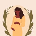 Childbirth and parenthood concept. The expectant mother hugs her stomach with her hands. Banner about happy pregnancy Royalty Free Stock Photo