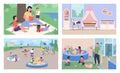 Childcare and daycare flat color vector illustration set