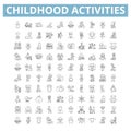 Childhood activities icons, line symbols, web signs, vector set, isolated illustration Royalty Free Stock Photo