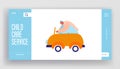 Childhood Activity Website Landing Page. Man Driving Little Baby Toy Car and Playing with Plaything for Children Royalty Free Stock Photo