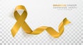 Childhood Cancer Awareness Month. Gold Color Ribbon Isolated On Transparent Background. Vector Design Template For