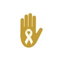 Childhood cancer day. Abstract ribbon sign. Medical symbol rare childhood illness. Isolated logo. Stop hand symbol.