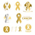 Childhood cancer day symbol collecion. Abstract ribbon sign. Medical rare childhood illness. Isolated logo.