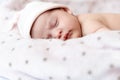 Childhood, care, motherhood, health, medicine, pediatrics concepts - Close up Little peace calm infant newborn baby girl in