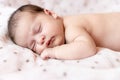 Childhood, care, motherhood, health, medicine, pediatrics concepts - Close up Little peace calm infant newborn baby girl