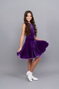 childhood. dancewear fashion clothes. happy teen girl junior ballroom dancer. Royalty Free Stock Photo