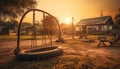 Childhood fun on swing in tranquil meadow generated by AI Royalty Free Stock Photo