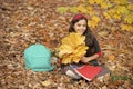 childhood happiness. back to school. kid with notebook. fall season fashion. teen girl Royalty Free Stock Photo