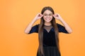 childhood happiness. being so stylish in glasses. nerd. wearing uv protective. happy teen girl wear glasses because of Royalty Free Stock Photo