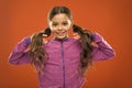 Childhood happiness. Family. Kid fashion and sportswear. Happy little girl with long hair. childrens day. Portrait of