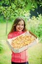 Childhood happiness. junk food concept. happy child hold big pizza. meal delivery. hungry kid eating pizza. looking Royalty Free Stock Photo