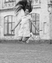 childhood happiness of positive teen girl. childhood happiness of teen girl outdoor. Royalty Free Stock Photo