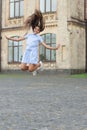 childhood happiness of teen girl jumping outside. image of childhood happiness of teen girl. Royalty Free Stock Photo