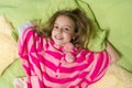 childhood of happy teen girl relax. childhood of teen girl relax in bed. Royalty Free Stock Photo