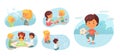 Childhood hobbies flat vector characters set Royalty Free Stock Photo