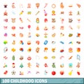 100 childhood icons set, cartoon style Royalty Free Stock Photo