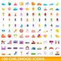 100 childhood icons set, cartoon style Royalty Free Stock Photo