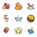 Childhood icons set, cartoon style Royalty Free Stock Photo