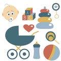 Childhood Icons Set. Elements about Kids. Vector Illustration, B Royalty Free Stock Photo