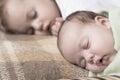 Childhood, infancy, family, sleep, rest, love concept - black white close up of two children, newborn baby and girl Royalty Free Stock Photo