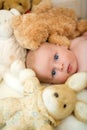 Childhood and innocence concept. Newborn toddler with blue eyes